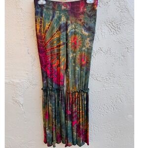 Womens Boho Hippie Tie Dye Palazzo Ruffle Bell Bottom Stretch Pants